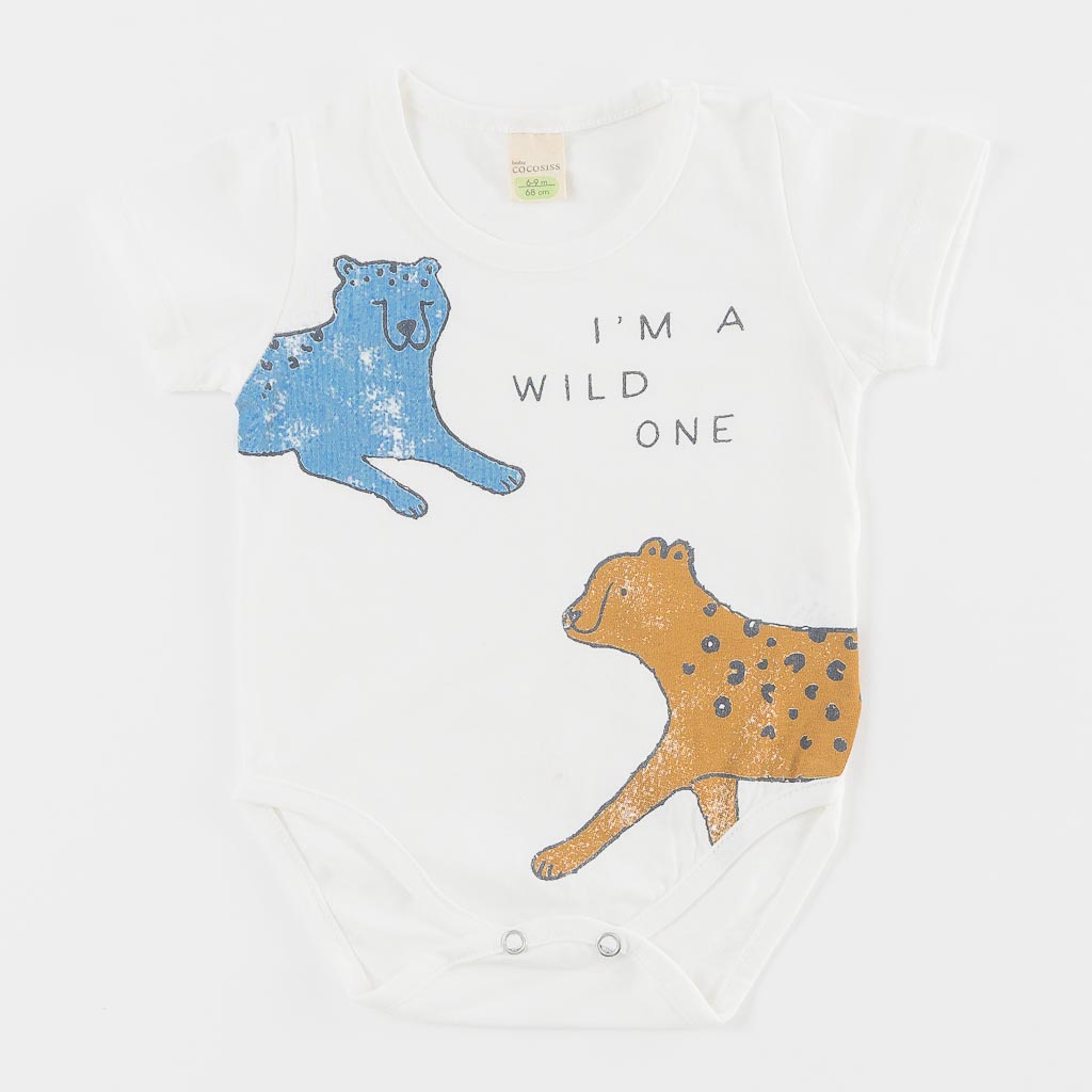 Бебешки комплект за момче риза боди и къси дънкови панталонки Im Wild One Бежов