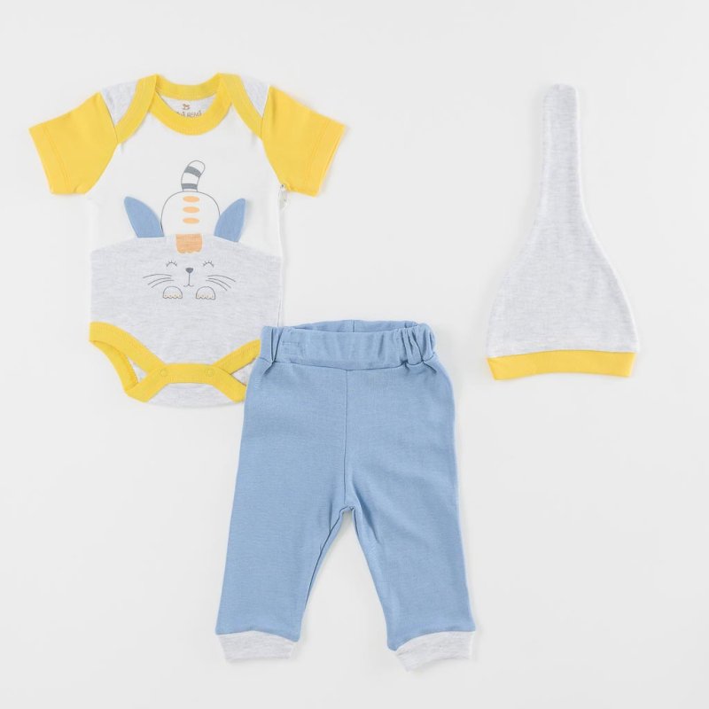 Baby set For a boy Bodysuit with short sleeves pants and a hat  Mini Remi Sweet Cat  Blue