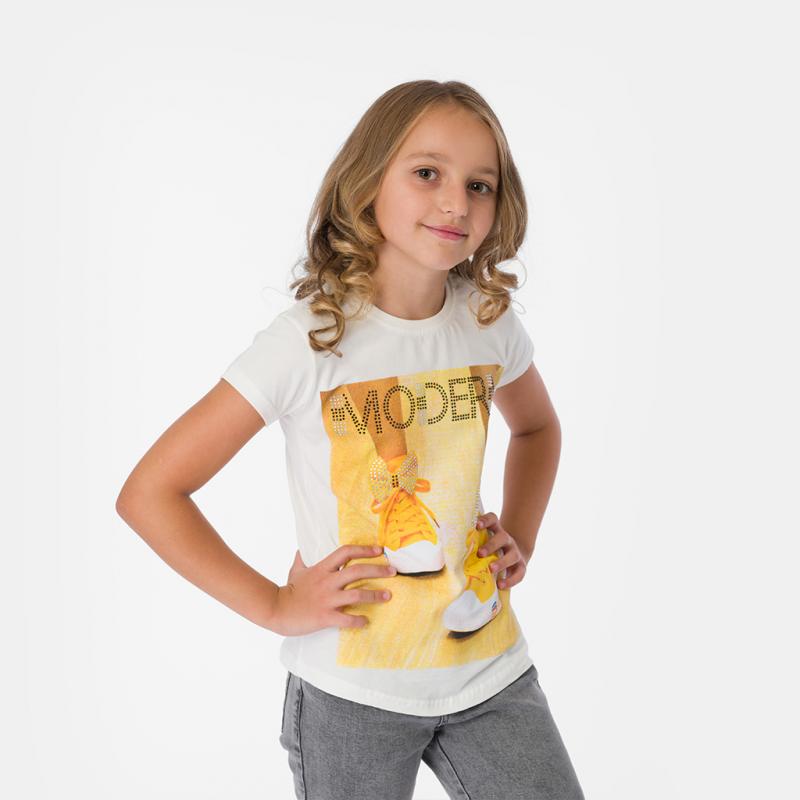 Детска тениска  момиче с щампа Modern - Бяла