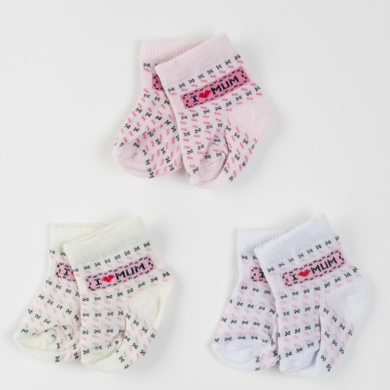 Set 3 pairs of baby socks For a girl  I love Mum