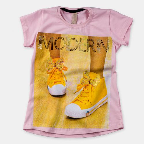 Детска тениска за момиче с щампа Modern - Розова