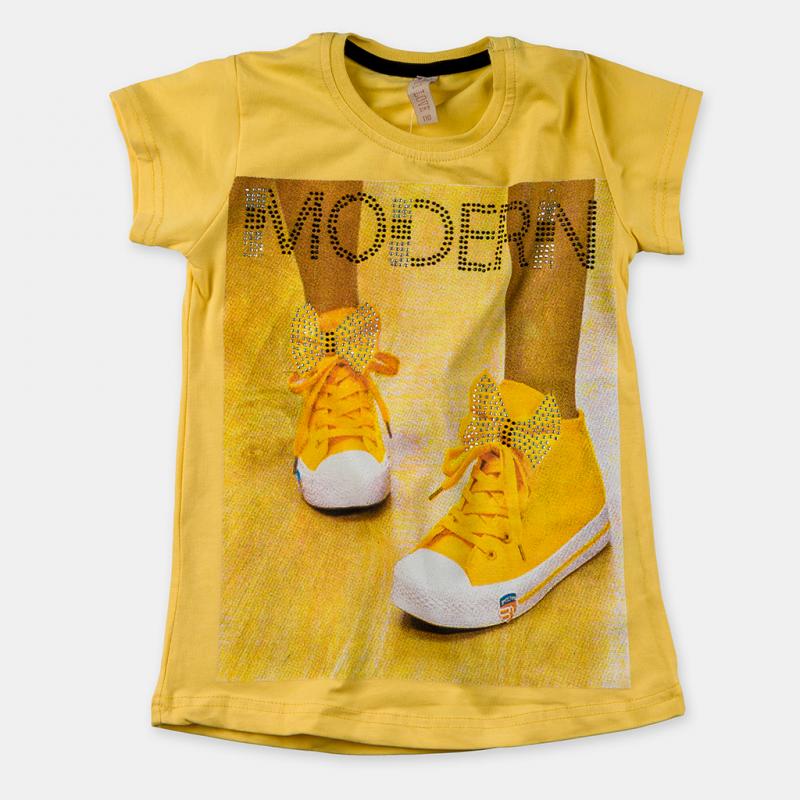 Детска тениска  момиче с щампа Modern - Жълта