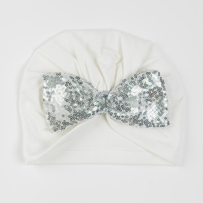 Baby hat Turban with a ribbon  от пайети   MVR Silver  White