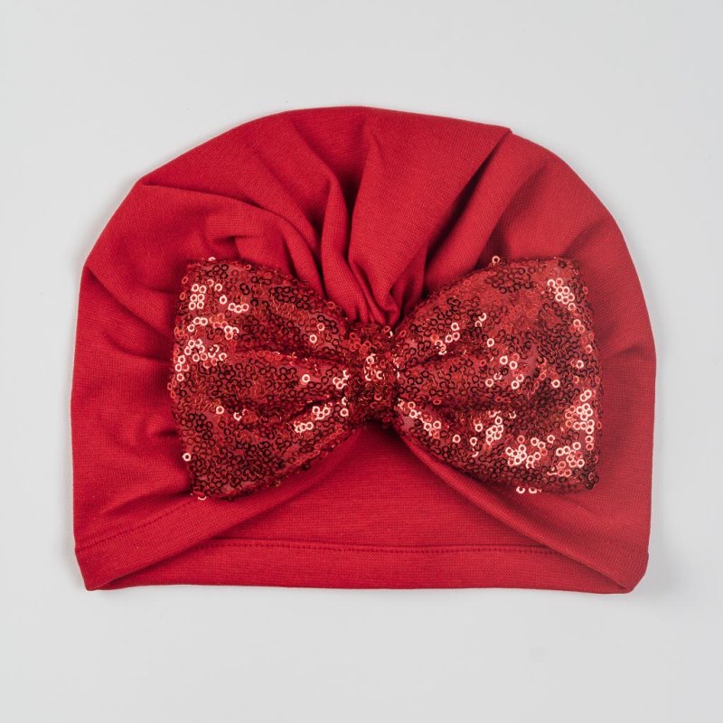 Baby hat Turban with a ribbon  от пайети   MVR Gold   Red