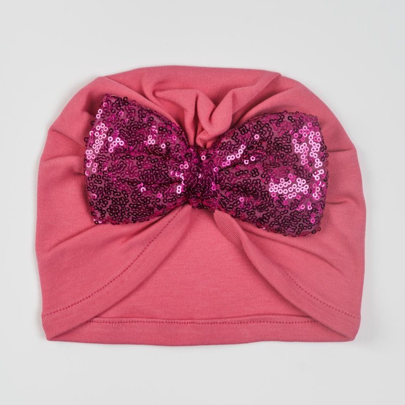 Baby hat Turban with a ribbon  от пайети   MVR Gold   Cyclamen