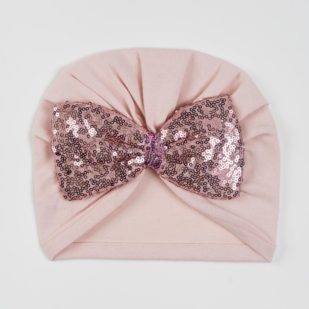 Baby hat Turban with a ribbon  от пайети   MVR Gold   Pink