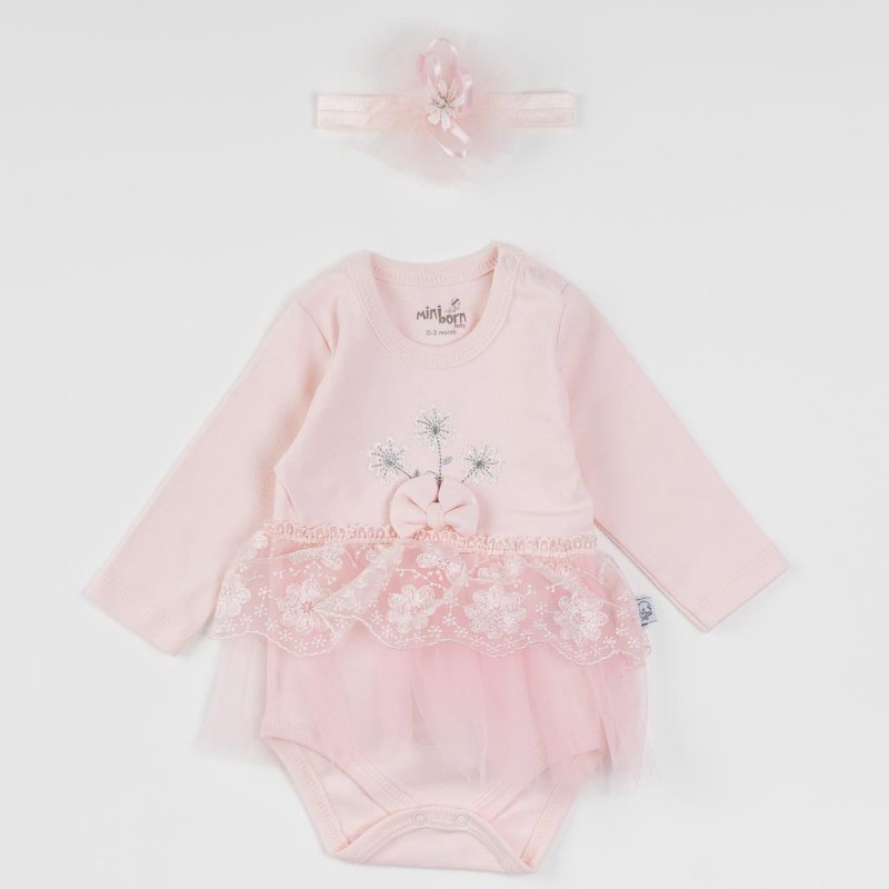 Baby bodysuit with lace and headband  Mini Born   My Flower Baby  Pink