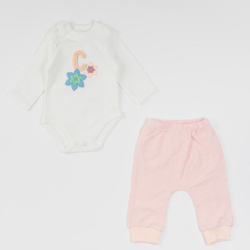 Бебешки комплект боди и панталонки  момиче Flower Розов