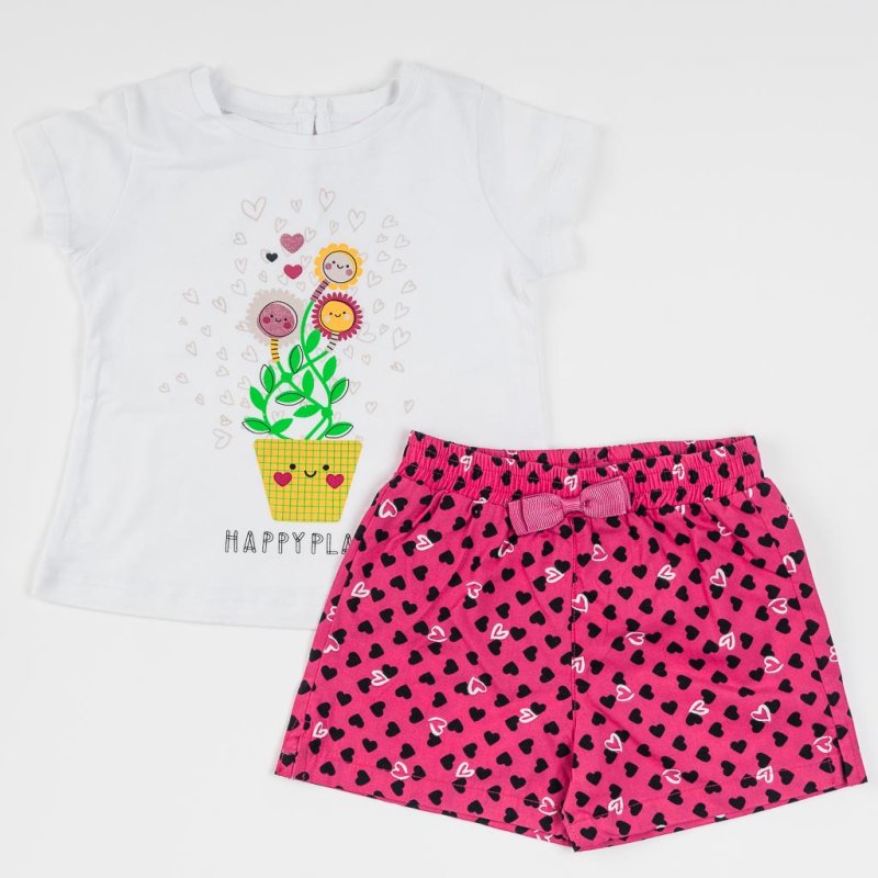 Бебешки комплект  момиче тениска и къси панталонки Cikoby Sunny Бял