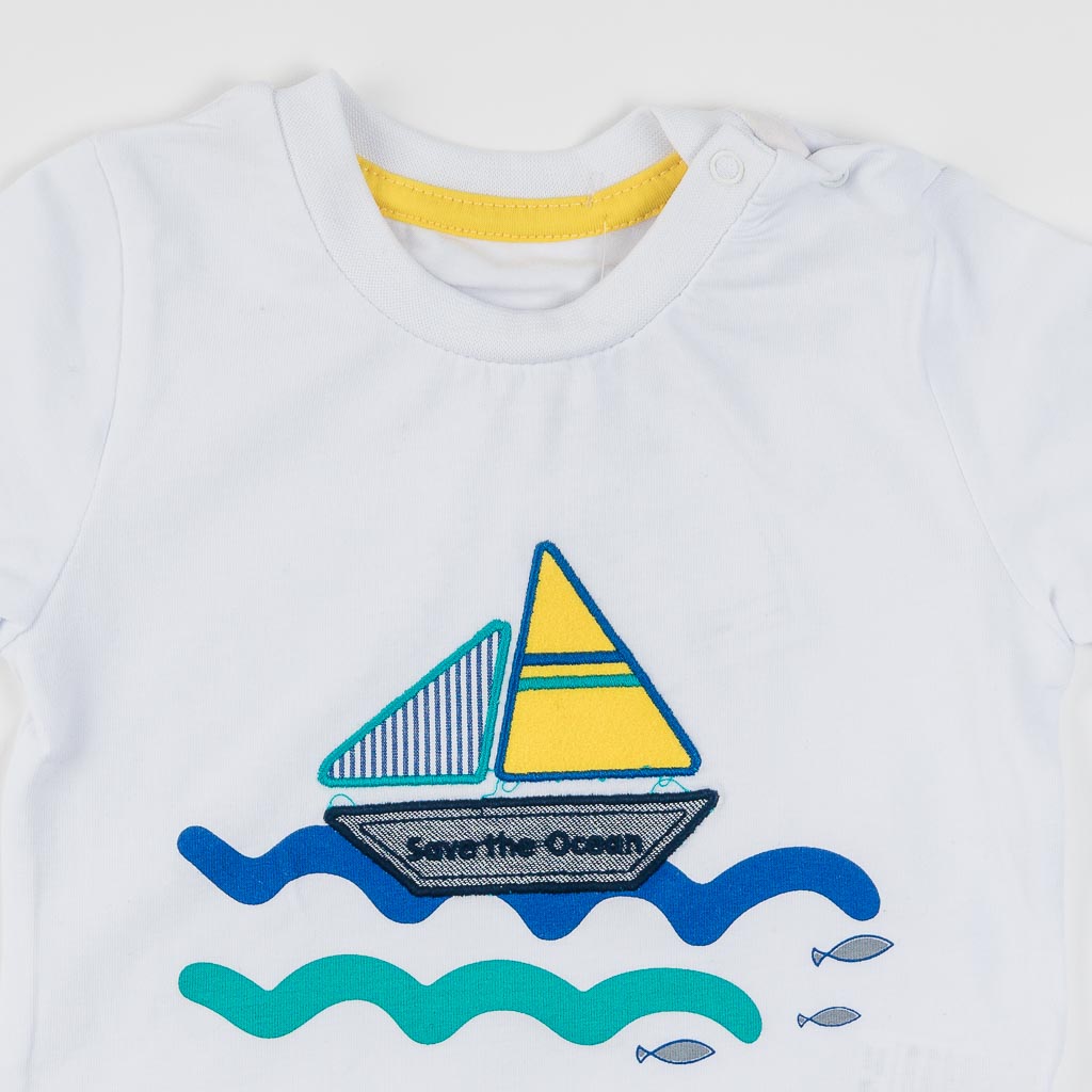 Бебешка тениска за момче Boat Бяла