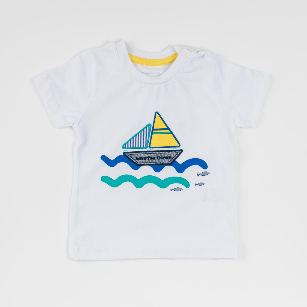 Бебешка тениска за момче Boat Бяла