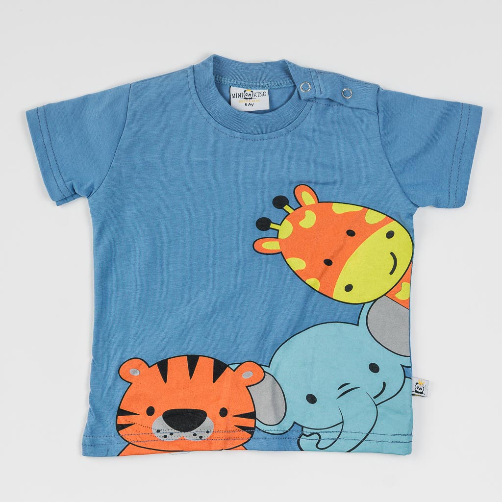 Бебешка тениска за момче Giraffe Синя