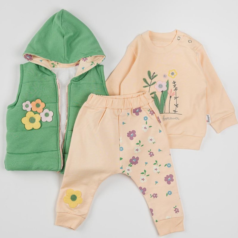 Baby set For a girl 3 parts with vest  Happy Forever  Green