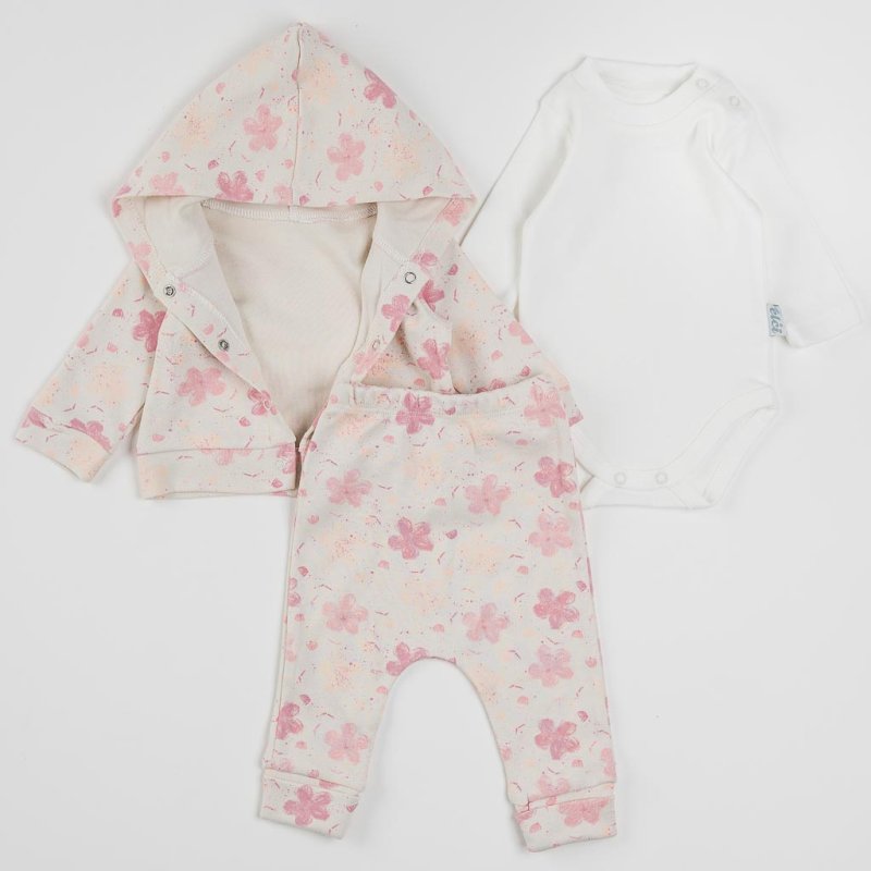 Baby set 3 parts For a girl  So Many Flowers  Gray