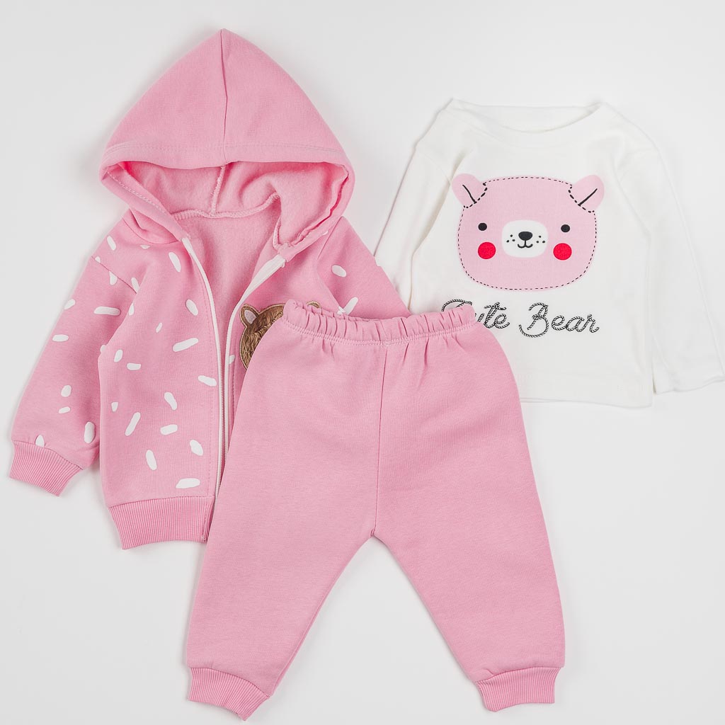 Βρεφικά σετ ρούχων 3 τεμαχια Για Κορίτσι  Cute Bear  Βαμβακερο Ροζ