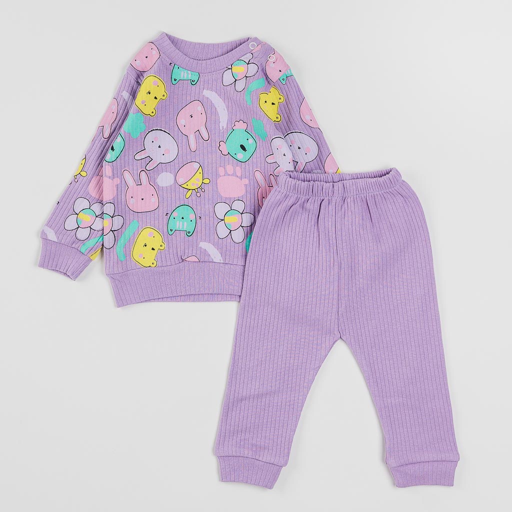 Бебешки комплект за момиче блузка и панталонки Colorful Baby Лилав