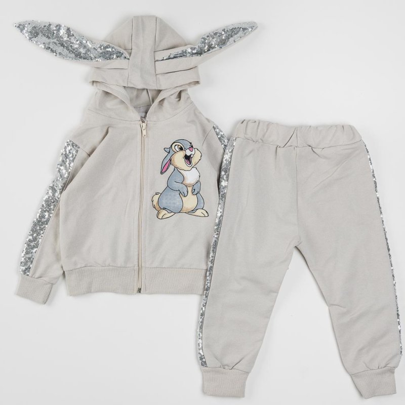 Childrens clothing set Sweatshirt and tracksuit  Sparkle Bunny  Gray