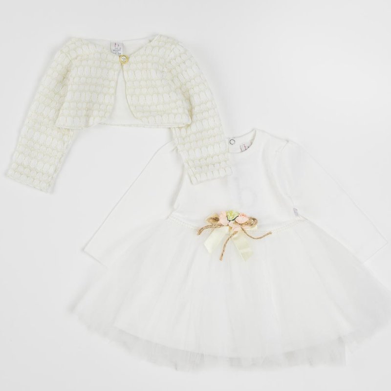 Kojenecké společenské šaty s tylem a bolero  Bulsen Baby   Simple Flower  Bílá