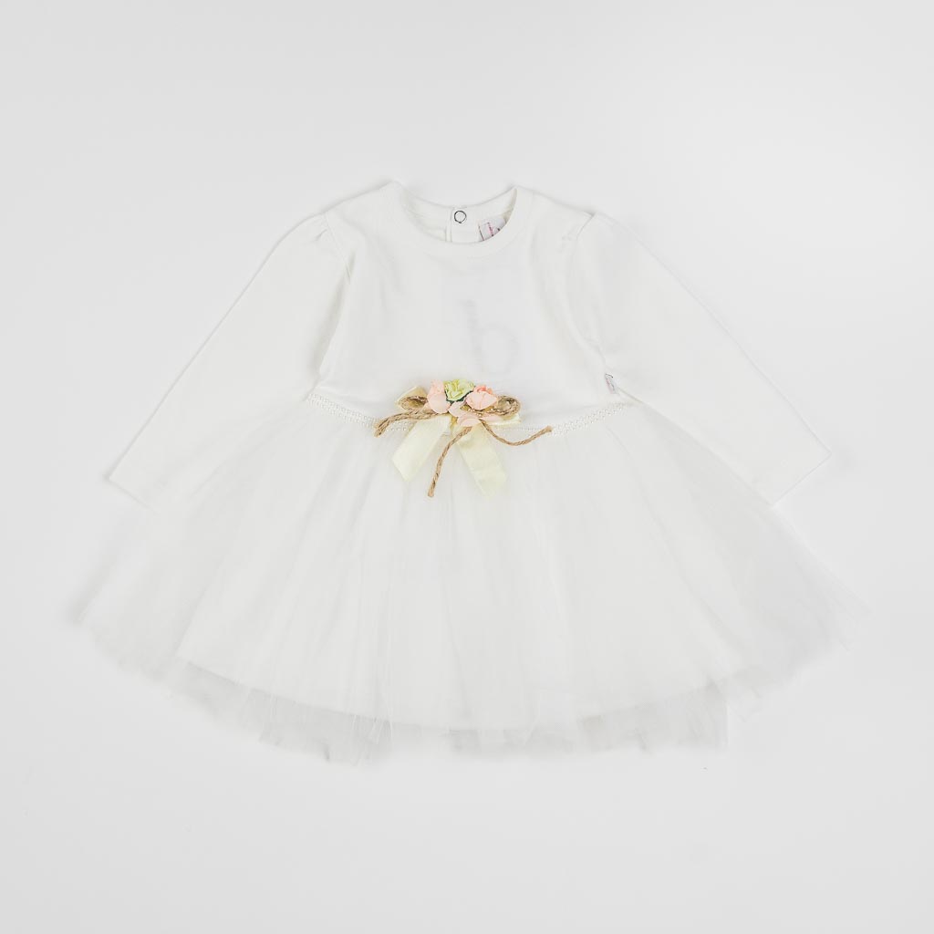 Βρεφικο επισημο φορεμα με τουλι με μπολερο  Bulsen Baby   Simple Flower  ασπρα
