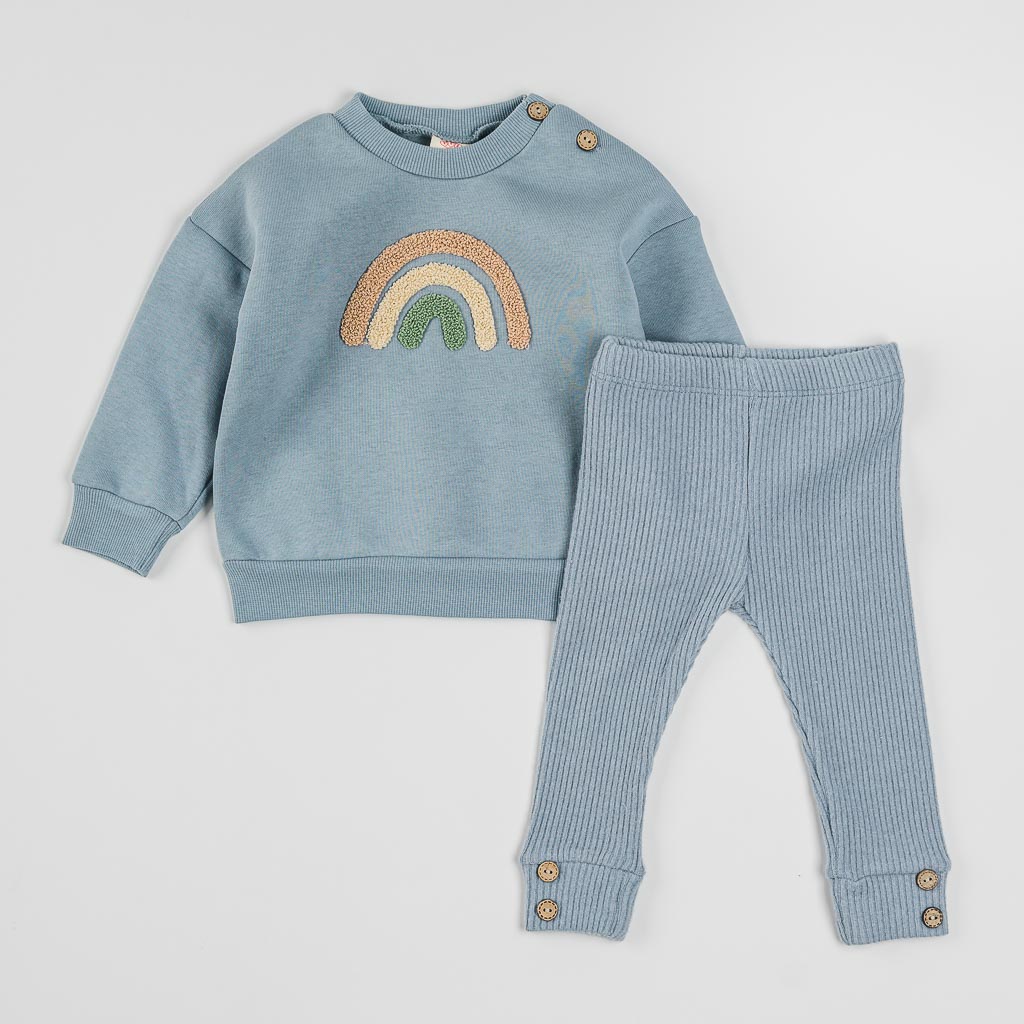 Бебешки комплект за момиче ватирана блуза и клин Bupper Rainbow Син