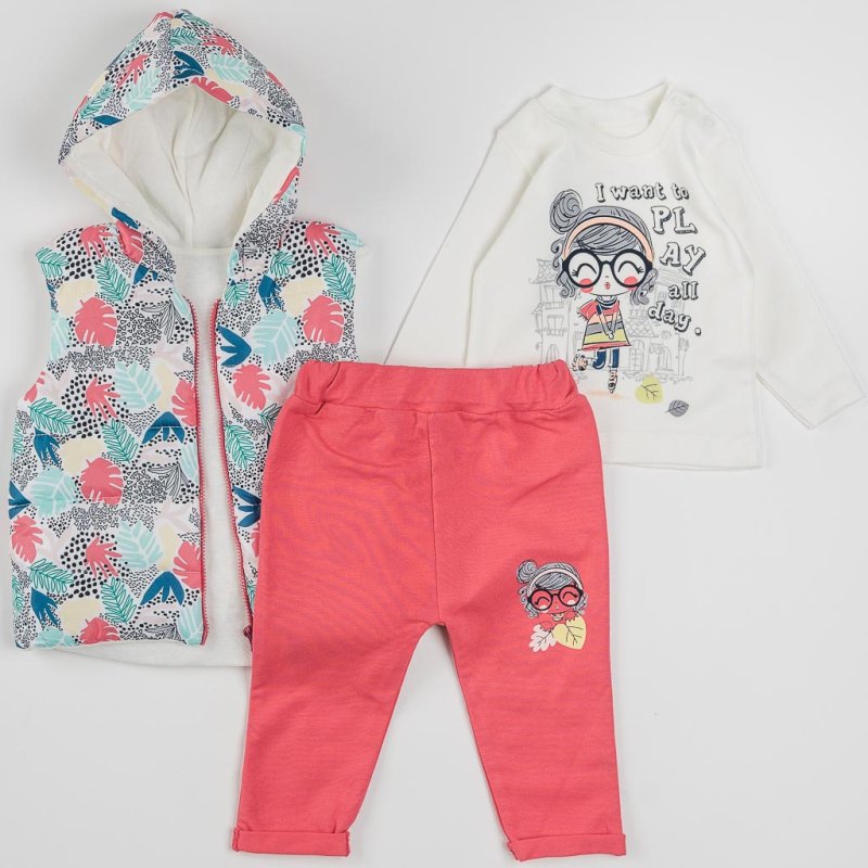 Baby set For a girl Shirt pants and Baby Vest  I Want To Play  White