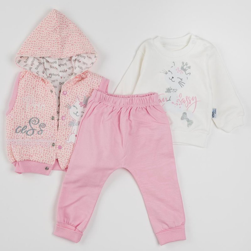 Βρεφικά σετ ρούχων Για Κορίτσι Μπλούζα παντελονακι με Γιλέκο  Baby Hi Princess  Ροζ