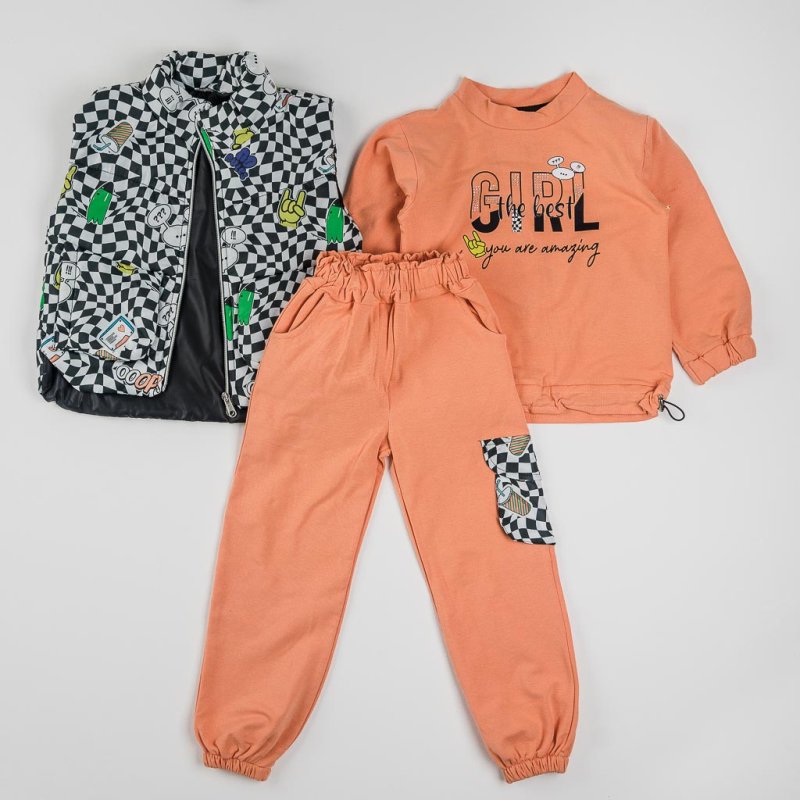 Childrens clothing set For a girl with vest  You Are Amazing  Orange