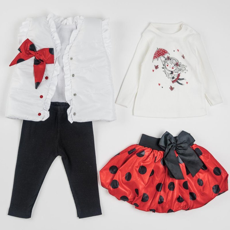 Baby set For a girl with vest 4 parts  Ladybug  White
