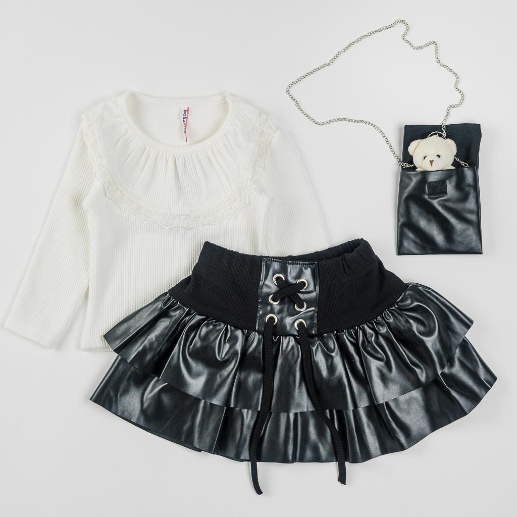 Детски комплект блуза пола и чантичка Bella Rose Бял