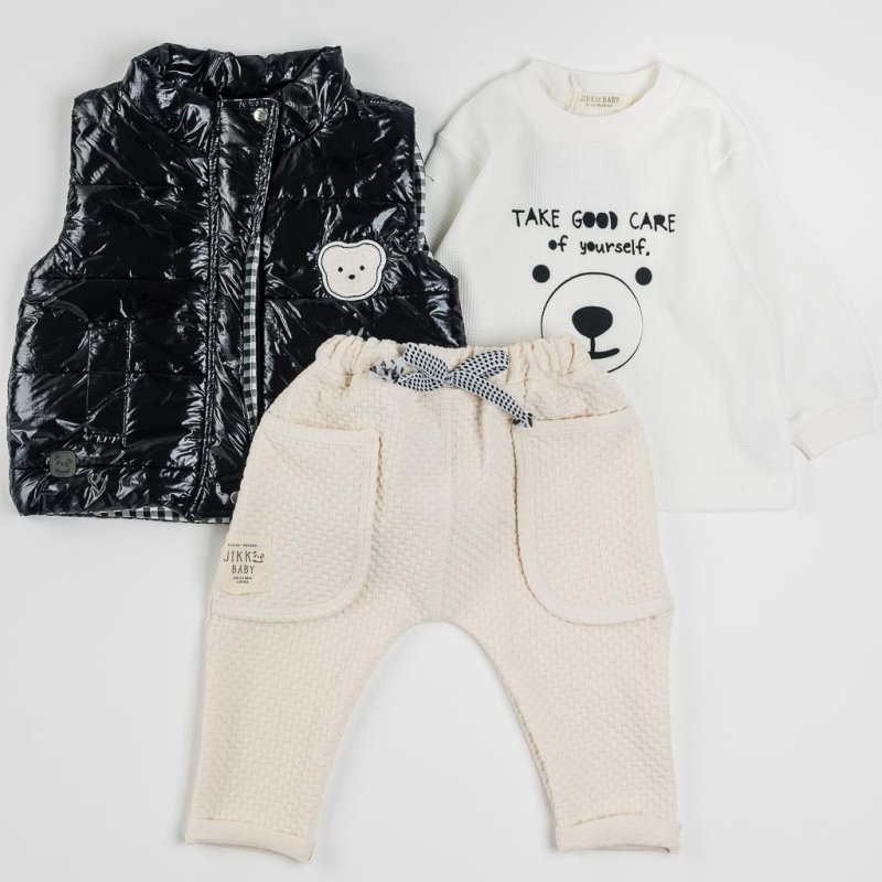 Set pentru bebeluși Pentru băiat Bluză Pantaloni şi Vestuţă  Take Good Care  Alb