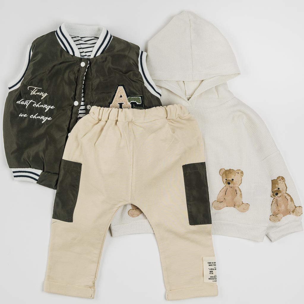 Бебешки комплект за момче блуза панталон и елече Jikko Baby AG Зелен