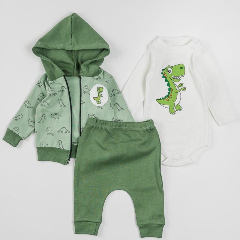 Бебешки комплект 3 части  момче Dino Life Зелен