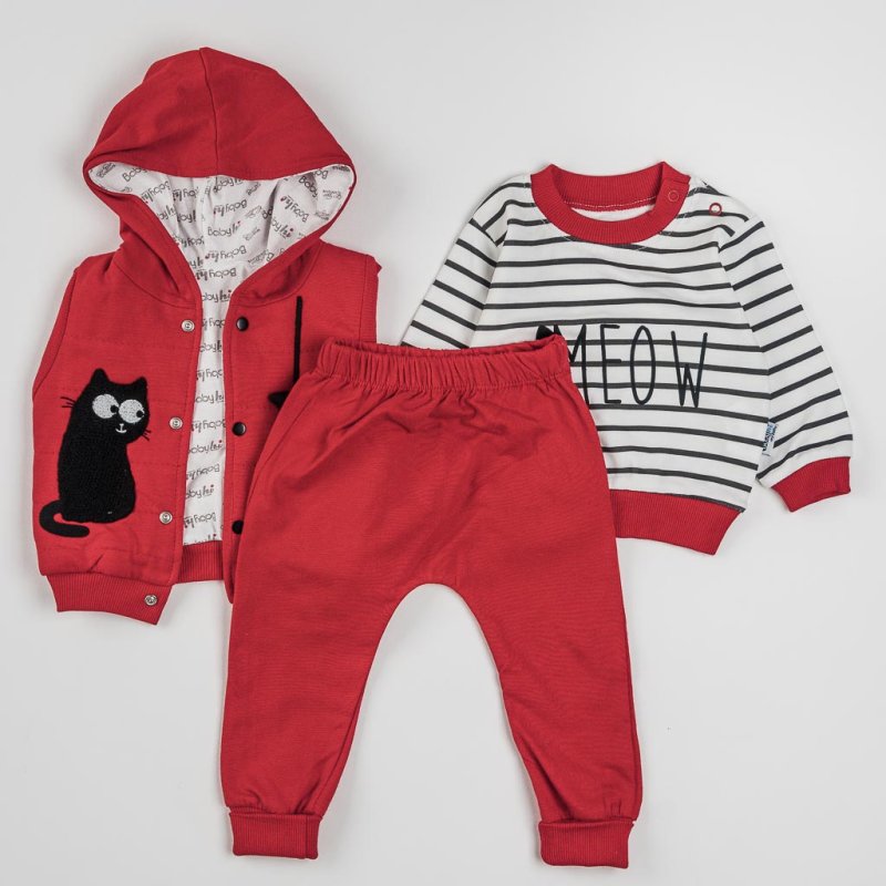 Baby set Shirt Vest Pants  meow  Red