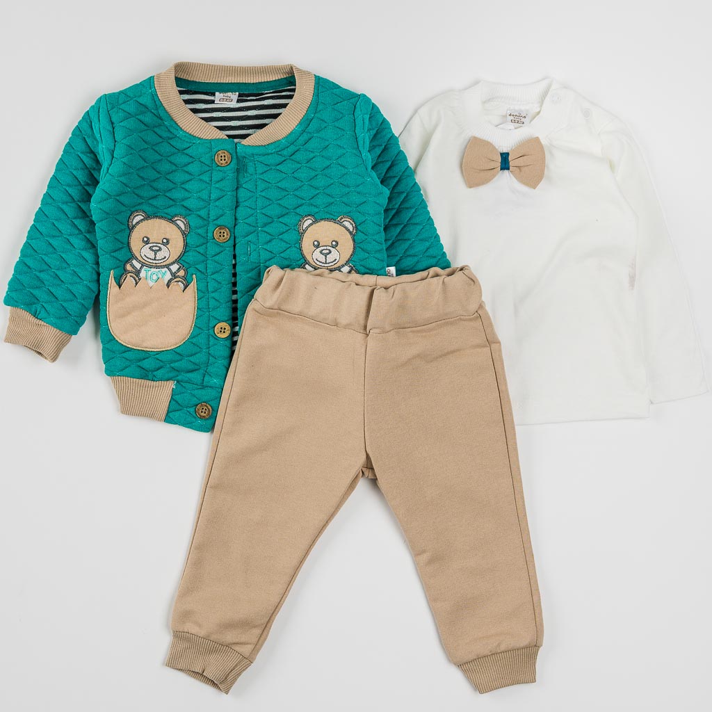 Бебешки комплект блуза яке панталон Toy синьозелен