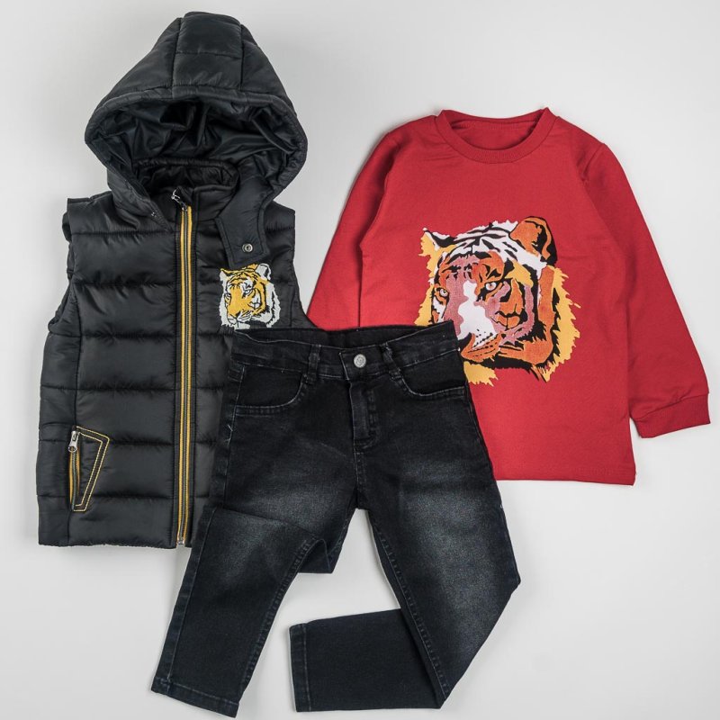 Set for a boy Shirt Jeans Vest   tiger   Red