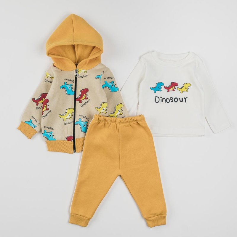 Baby set Shirt Sweatshirt Pants  dinosour   Quilted Mustard
