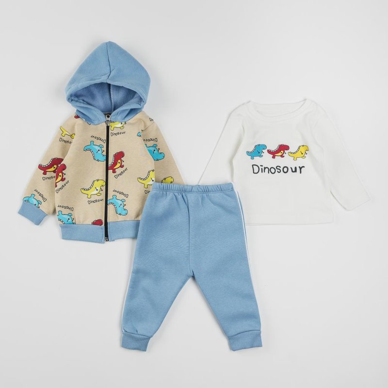 Бебешки комплект  момче  Shirt Sweatshirt Pants  dinosour   Quilted Blue