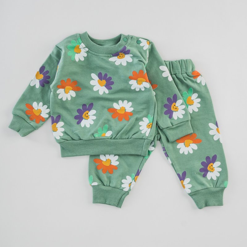 Baby sports set For a girl  Spring Flowers  Green