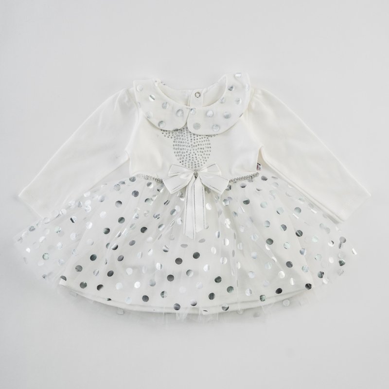 Бебешка рокля с тюл и камъни Lovely Mousey Бяла