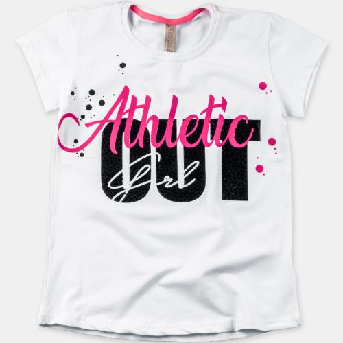 Детска тениска за момиче с щампа Athletic - Бяла