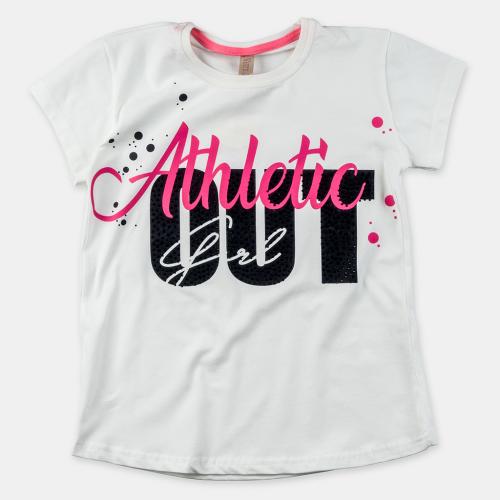 Детска тениска за момиче с щампа Athletic - Бежова