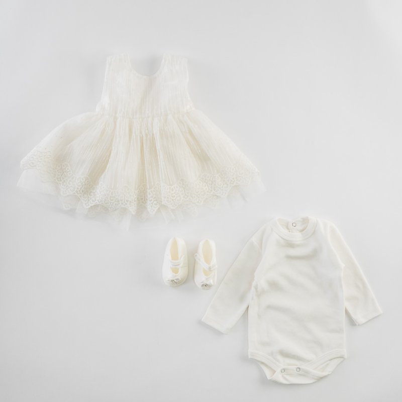 Set Dress Bodysuit baby shoes and headband  Special Day  White