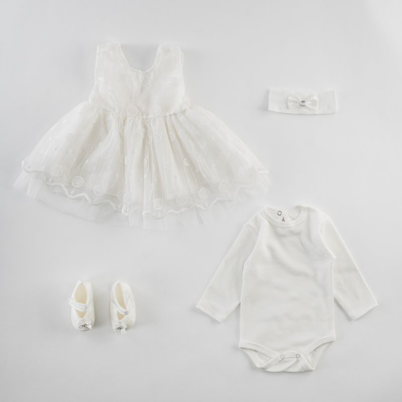 Set Dress Bodysuit baby shoes and headband  Dots  White