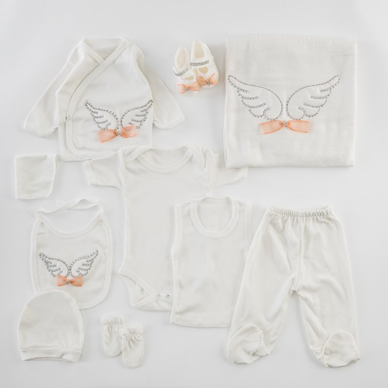 Βρεφικό σετ νεογέννητου με κουβερτουλα 10 τεμαχια  My little Angel  Ροδακινι