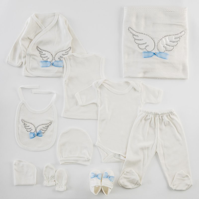 Βρεφικό σετ νεογέννητου με κουβερτουλα 10 τεμαχια  My little Angel  Μπλε