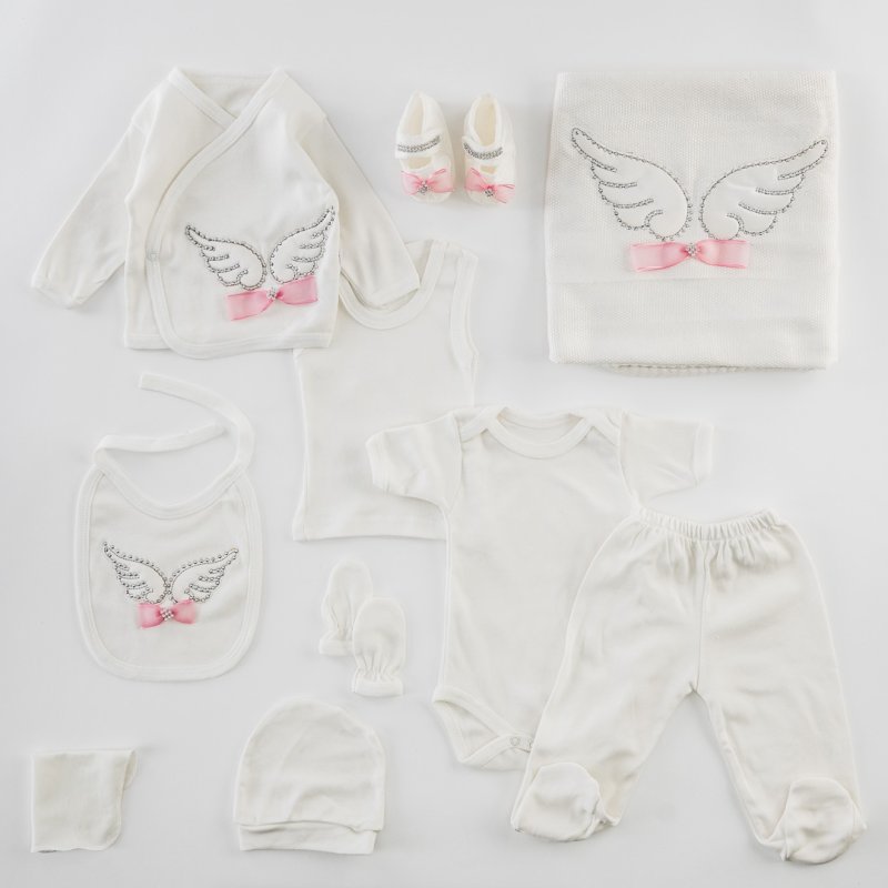 Βρεφικό σετ νεογέννητου με κουβερτουλα 10 τεμαχια  My little Angel  Ροζ