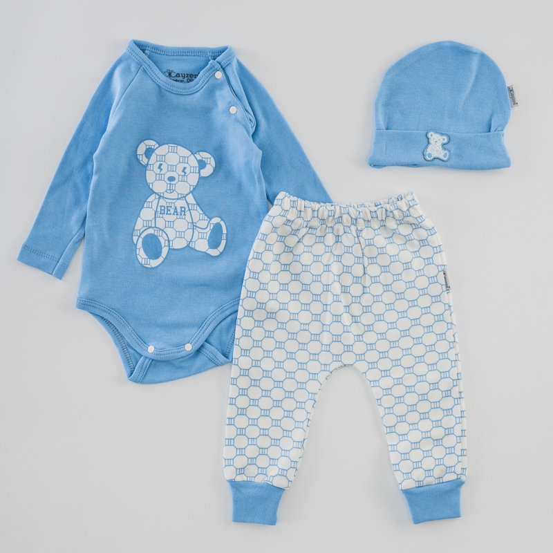 Baby set 3 parts with a hat  Bear  Blue