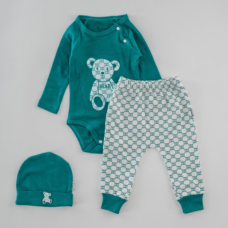 Baby set 3 parts with a hat  Bear  Turquoise