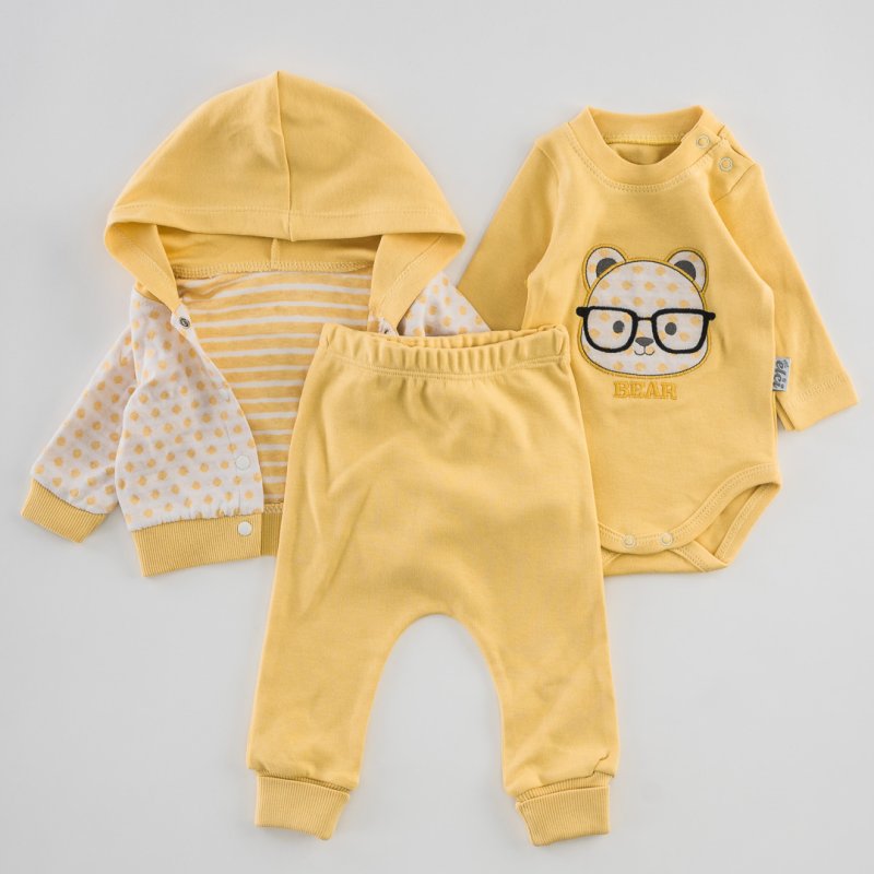 Бебешки комплект от 3 части  момче Bear with glasses Жълт