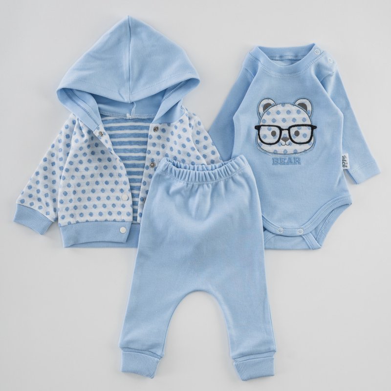 Set pentru bebeluși din 3 piese Pentru băiat  Bear with glasses  Albastru